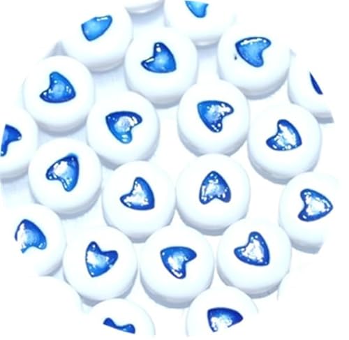 taffbeads 7 mm weiße Herz-Acrylperlen, flache runde Perlen, mehrfarbige Herzen, 100 Stück/500 Stück für Schmuckherstellung, Bastelbedarf & DIY-Projekte (blaue Herzen 100 Stück) von taffbeads