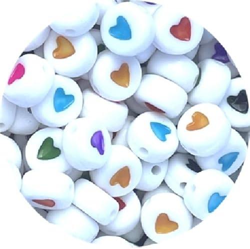taffbeads 7 mm weiße Herz-Acrylperlen, flache runde Perlen, mehrfarbige Herzen, 100 Stück/500 Stück für Schmuckherstellung, Bastelbedarf & DIY-Projekte (gemischte Farben, 500 Stück) von taffbeads