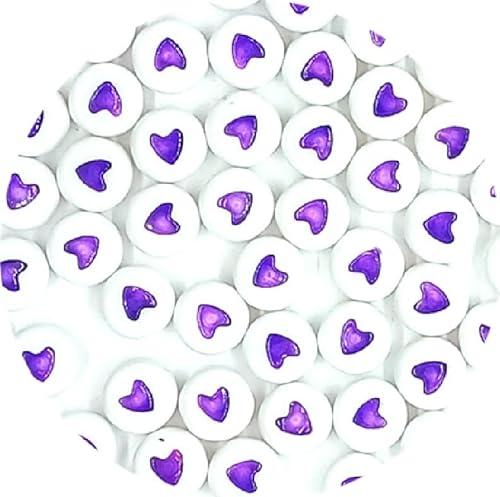 taffbeads 7 mm weiße Herz-Acrylperlen, flache runde Perlen, mehrfarbige Herzen, 100 Stück/500 Stück für Schmuckherstellung, Bastelbedarf & DIY-Projekte (lila Herzen, 100 Stück) von taffbeads