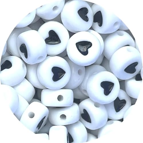 taffbeads 7 mm weiße Herz-Acrylperlen, flache runde Perlen, mehrfarbige Herzen, 100 Stück/500 Stück für Schmuckherstellung, Bastelbedarf & DIY-Projekte (schwarze Herzen 100 Stück) von taffbeads