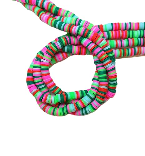 taffbeads Heishi 6 mm flache runde Polymer-Ton-Scheibe, weiche Keramikperlen für selbstgemachte Halsketten, Armbänder, Ohrringe, Schmuckherstellung (Grün und Rosa) von taffbeads