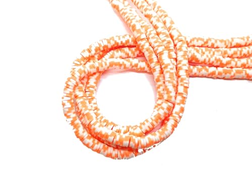 taffbeads Heishi 6 mm flache runde Polymer-Ton-Scheibe, weiche Keramikperlen für selbstgemachte Halsketten, Armbänder, Ohrringe, Schmuckherstellung (Orange und Weiß) von taffbeads
