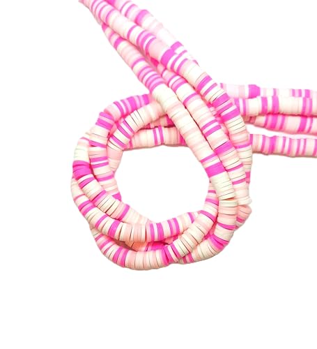 taffbeads Heishi 6 mm flache runde Polymer-Ton-Scheibe, weiche Keramikperlen für selbstgemachte Halsketten, Armbänder, Ohrringe, Schmuckherstellung (Rosa und Weiß) von taffbeads