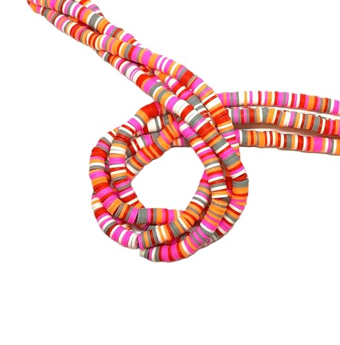 taffbeads Heishi 6 mm flache runde Polymer-Ton-Scheibe, weiche Keramikperlen für selbstgemachte Halsketten, Armbänder, Ohrringe, Schmuckherstellung (Rot-Pink-Orange) von taffbeads