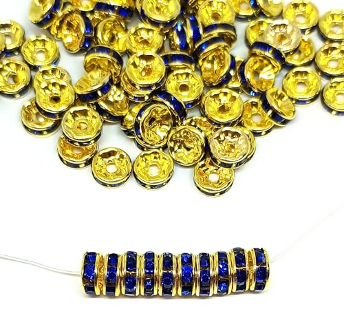 taffbeads Strass-Rondelle Kristallglas-Abstandshalter für Armbänder, Halsketten, Schmuckherstellung, 8 mm, 100 Stück (Gold Dunkelblau) von taffbeads