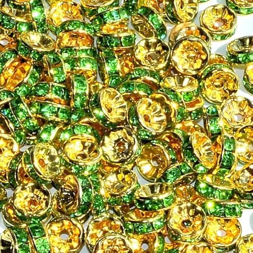 taffbeads Strass-Rondelle Kristallglas-Abstandshalter für Armbänder, Halsketten, Schmuckherstellung, 8 mm, 100 Stück (Goldgrün) von taffbeads