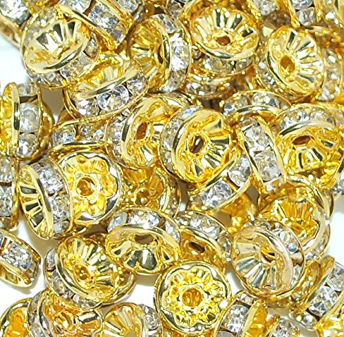 taffbeads Strass-Rondelle Kristallglas-Abstandshalter für Armbänder, Halsketten, Schmuckherstellung, 8 mm, 100 Stück (goldfarben) von taffbeads