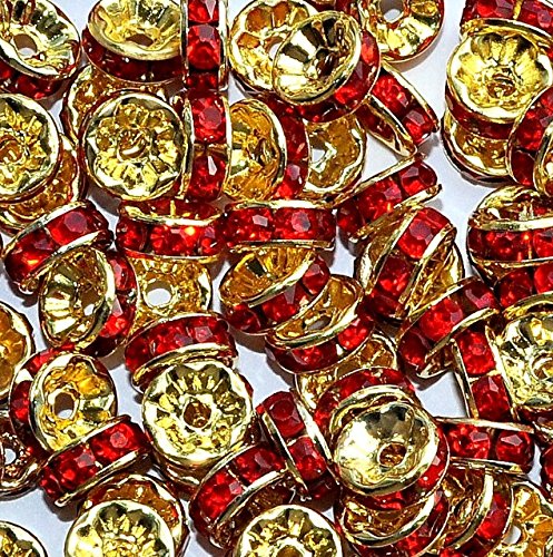 taffbeads Strass-Rondelle Kristallglas-Abstandshalter für Armbänder, Halsketten, Schmuckherstellung, 8 mm, 100 Stück (goldrot) von taffbeads