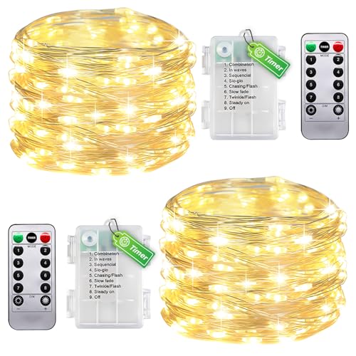 taiyongkang 2er Pack Draht Lichterkette Innen Batterie mit Timer & Fernbedienung - 11m 100LED Warmweiß - Kleine Lichterkette für Schlafzimmer, Weihnachten, Hochzeit - Auch Outdoor Nutzbar taiyongkang 2er Pack Draht Lichterkette Innen Batterie mit Timer & Fernbedienung - 11m 100LED Warmweiß - Kleine Lichterkette für Schlafzimmer, Weihnachten, Hochzeit - Auch Outdoor Nutzbar von taiyongkang