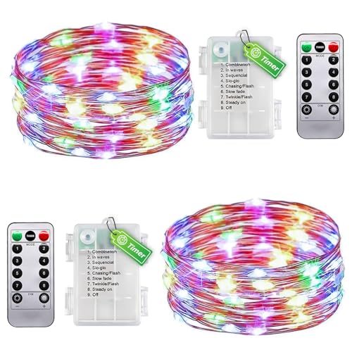 taiyongkang 2er Pack Draht Lichterkette Innen Batterie mit Timer & Fernbedienung - 6m 50LED Bunt - Kleine Lichterkette für Schlafzimmer, Weihnachten, Hochzeit - Auch Outdoor Nutzbar taiyongkang 2er Pack Draht Lichterkette Innen Batterie mit Timer & Fernbedienung - 6m 50LED Bunt - Kleine Lichterkette für Schlafzimmer, Weihnachten, Hochzeit - Auch Outdoor Nutzbar von taiyongkang