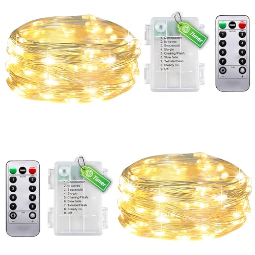 taiyongkang 2er Pack Draht Lichterkette Innen Batterie mit Timer & Fernbedienung - 6m 50LED Warmweiß - Kleine Lichterkette für Schlafzimmer, Weihnachten, Hochzeit - Auch Outdoor Nutzbar taiyongkang 2er Pack Draht Lichterkette Innen Batterie mit Timer & Fernbedienung - 6m 50LED Warmweiß - Kleine Lichterkette für Schlafzimmer, Weihnachten, Hochzeit - Auch Outdoor Nutzbar von taiyongkang