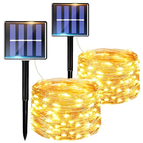 taiyongkang [2er Pack] Solarlichterkette Outdoor 7m 50LED - LED Solar Lichterkette Außen IP65 Wasserdicht mit 8 Modi & Automatik - Solar Lights Outdoor für Garten, Terrasse, Balkon - Warmweiß von taiyongkang