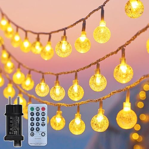 taiyongkang Lichterkette Außen 15M 100 LED Warmweiß – Outdoor Kugel Lichterkette mit Strom & Fernbedienung, 8 Modi & Timer Funktion, IP44 Wasserdicht für Gartenbeleuchtung, Terrasse, Balkon, Partydeko von taiyongkang