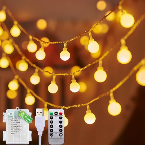 taiyongkang Lichterkette Innen, 6M 40LED Globe Lichterkette indoor, Batterie + USB betrieben, lichterkette warmweiß innen mit Timer und 8 Modi, für Weihnachten, Zimmer, Garten, Festliche Dekoration von taiyongkang