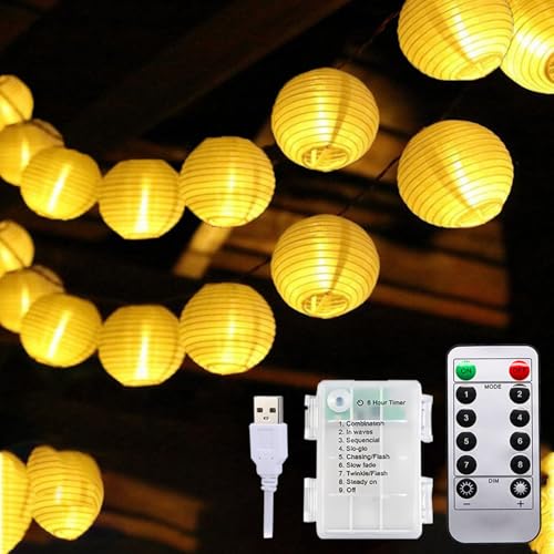 taiyongkang Lichterkette Lampions Außen, 6M 30 LED Laternen Lichterkette Aussen mit Batterie/Usb, 8 Modi Lampions Außen Wetterfest für Garten Balkon Terrasse Hochzeit, Warmweiß taiyongkang Lichterkette Lampions Außen, 6M 30 LED Laternen Lichterkette Aussen mit Batterie/Usb, 8 Modi Lampions Außen Wetterfest für Garten Balkon Terrasse Hochzeit, Warmweiß von taiyongkang