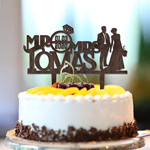 Mr & Mrs rustikale Kuchendekoration mit Familiennamen, Braut- und Bräutigam-Silhouette für Junggesellinnenabschied, Kuchendekoration, Junggesellinnenabschied, braunes Holz Mr & Mrs rustikale Kuchendekoration mit Familiennamen, Braut- und Bräutigam-Silhouette für Junggesellinnenabschied, Kuchendekoration, Junggesellinnenabschied, braunes Holz von taiyuanhangzhen