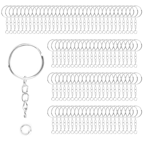 100 Stück 25mm Schlüsselring mit Kette Schlüsselanhänger mit Spaltringe für Schlüssel Handwerk DIY von talifoca