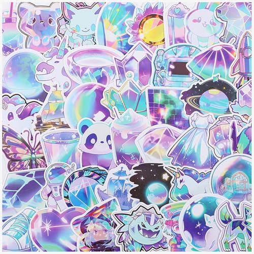 Aufkleber, 100 StüCk Aesthetic Sticker Set Vinyl 3D Dekorative Holografische Aufkleber Klein Pvc Aufkleber Hologramm Aufkleber FüR Laptop Scrapbook Koffer Helm Motorrad Fahrrad Koffer Usw von taobosec