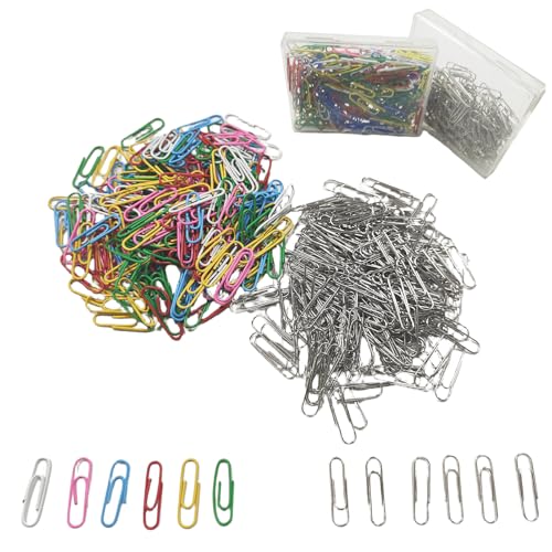 BüRoklammern,400stüCk BüRoklammer BüRoklammern Groß Stationery Papierklammern 2.8cmaa Farbig Silber Schul Sachen Study Essentials BüRoartikel Bunt Aktenklammern Set Mit Aufbewahrungsbox von taobosec