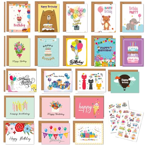 Geburtstagskarten Set, 20er Glückwunsch Klappkarten Mit Kraft Umschlag 2 Aufkleber Geschenkkarte Geburtstag Einfach Happy Birthday Karten Lovely Cards Grußkarte Karte Für Familie Freunde Studenten von taobosec