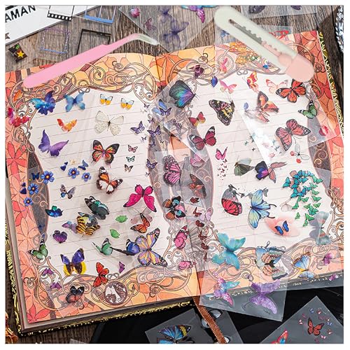 Scrapbook Sticker, 384pcs Scrapbooking Sticker Scrapbooking Set Schmetterling Aufkleber Sticker Scrapbook Scrapbook Set Mit Pinzette Cutter Sticker Journal Scrapbook Stickers Scrapbooking von taobosec