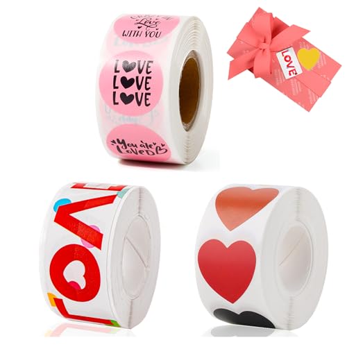Sticker Set,1150 Stück Kupferblech Papier Selbstklebend Siegel Aufkleber Set 3 Rollen Runde Herz Love Stickers Bunt für Geschenke DIY Briefe Postkarten Valentinstag Sticker Hochzeit Gästebuch von taobosec