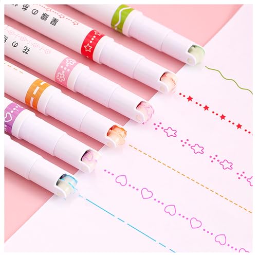 Textmarker, 6 StüCk Curve Highlighter Quick Dry Handwriting Pen Glitzerstifte Farbe Permanent Marker FüR Notizen Marker TagebüCher Multiple Nibs Fineliner Set Pastellstifte Schulsachen von taobosec