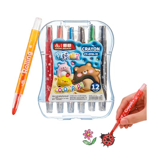 taobosec Wachsmalstifte, 12 Farben Rotierende Buntstifte Pastellkreide Study Essentials Wasserfester Stift öLkreide Wachsmalkreide Art Supplies Zeichnen Lernen Schulbedarf Zeichen Utensilien Verpackt von taobosec