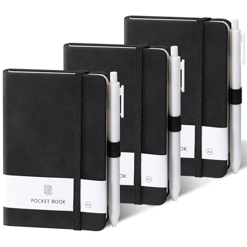 taonganui 3 Stück Notizbuch A6, Klein Notizblock mit Stift 14.5x9.6cm Mini Notizbücher Set Journal Buch für Büro Schule Haus,PU-Leder Hardcover mit Stifthalter Gummiband,160 Seiten von taonganui