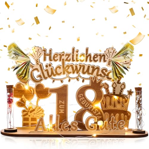 taonganui 18. Geburtstag Mädchen Junge Geldgeschenk 18 geburtstag, Holz Schild Gästebuch Geburtstag mit LED Lichterkette Geschenk zum 18 Geburtstag Mädchen Personalisiertes Geschenke von taonganui
