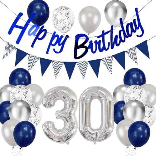 30 Geburtstag Deko, Blau Silber Geburtstagsdeko Happy Birthday Girlande Luftballons 30 Dunkelblau Silber Konfetti Ballons für Männer Frauen Birthday Party Deko 30 Geburtstag Deko, Blau Silber Geburtstagsdeko Happy Birthday Girlande Luftballons 30 Dunkelblau Silber Konfetti Ballons für Männer Frauen Birthday Party Deko von tarumedo