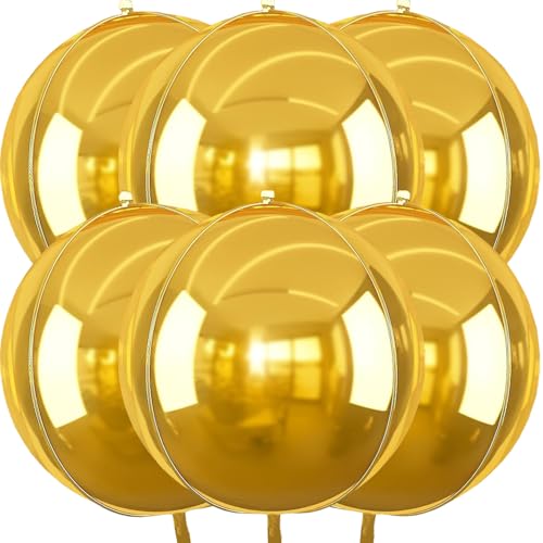 6 Stück Groß Luftballons, 22 Zoll Riesige 4D Rund Folienballons Helium Folie Ballons für Geburtstags Baby Shower Hochzeits Karneval Party Dekoration (gold) von tarumedo
