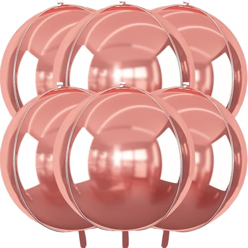 6 Stück Groß Luftballons, 22 Zoll Riesige 4D Rund Folienballons Helium Folie Ballons für Geburtstags Baby Shower Hochzeits Karneval Party Dekoration (rosa gold) von tarumedo