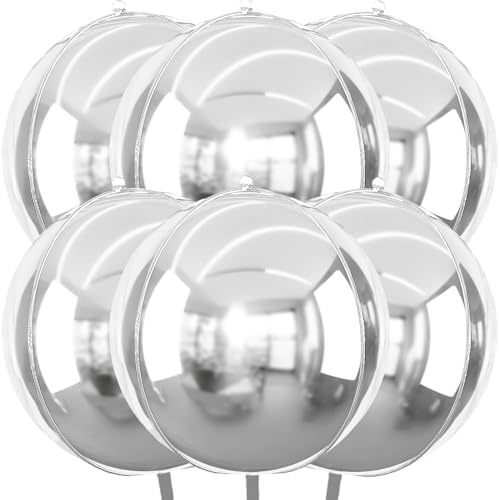 6 Stück Groß Luftballons, 22 Zoll Riesige 4D Rund Folienballons Helium Folie Ballons für Geburtstags Baby Shower Hochzeits Karneval Party Dekoration (silber) von tarumedo
