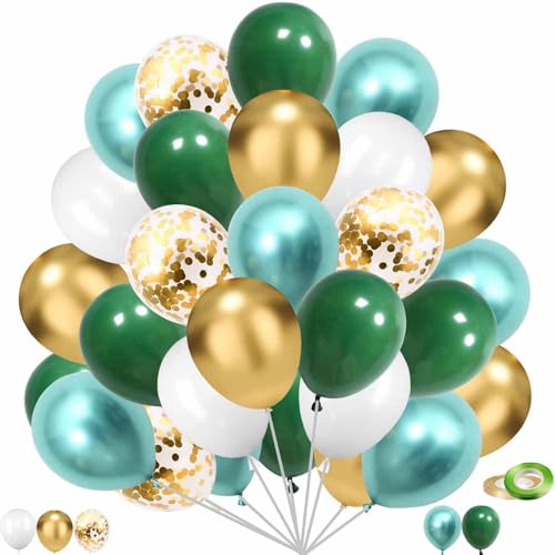 60 Stück Luftballons Grün White Gold Ballons, 12 Zoll Metallischen Grüne Luftballons für Taufe Kinder Kindergarten Dschungel Party Deko Safari Geburtstag Dekoration von tarumedo
