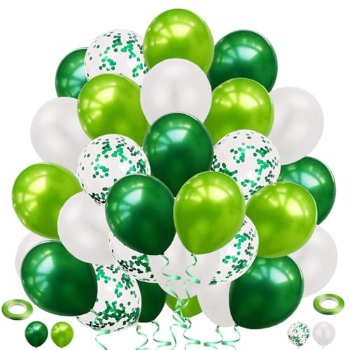 60 Stück Grüne Luftballons Konfetti Ballons, 12 Zoll Luftballons Grün Weiß Ballons Helium Luftballons für Taufe Kinder Kindergarten Dschungel Safari Geburtstag Dekoration von tarumedo