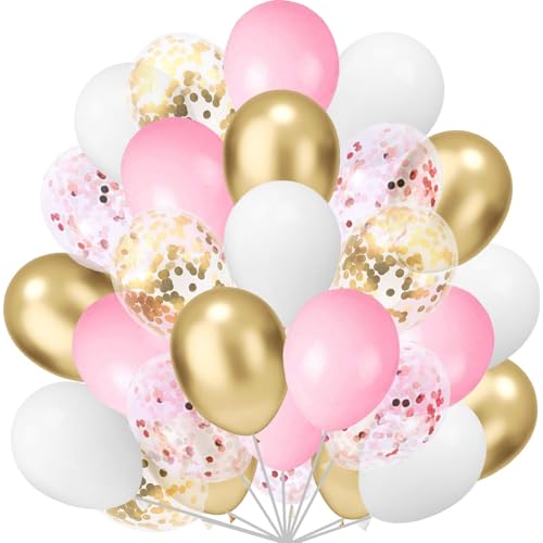 60 Stück Luftballons Grün White Gold Ballons, Metallischen Grüne Luftballons für Taufe Kinder Kindergarten Dschungel Party Deko Safari Geburtstag Dekoration (rosa weiß gold) von tarumedo