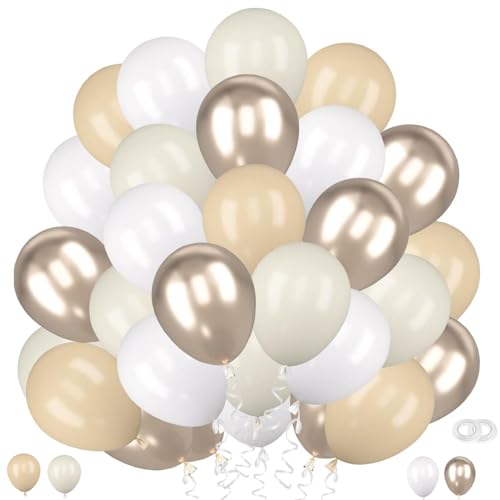 60 Stück Sandweiße Luftballons, 12 Zoll Champagner Gold Mattes Ballon Aprikose Latex Ballons Mattes Weiß Helium Balloon für Boho Geburtstag Hochzeit Party Baby Shower von tarumedo