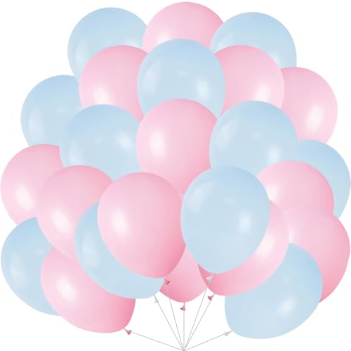60 Stück Luftballons Schwarz Gold, 12 Zoll Helium Ballons Metallic Gold Schwarz Latex Ballons Partyballon fur Geburtstag Hochzeit Jahrestag Babydusche Party Deko (Rosa & Blau) von tarumedo