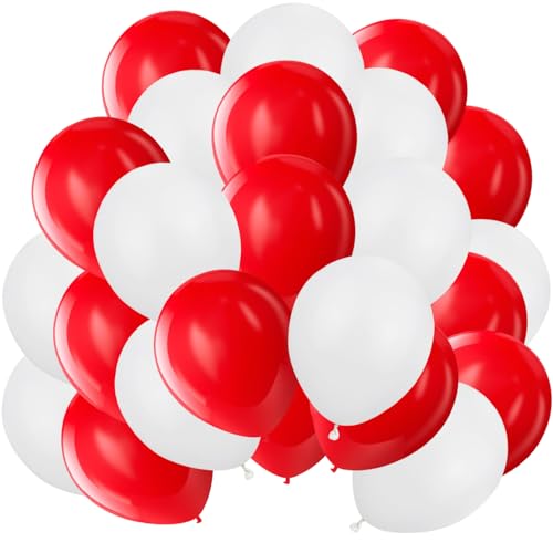 60 Stück Luftballons Schwarz Gold, 12 Zoll Helium Ballons Metallic Gold Schwarz Latex Ballons Partyballon fur Geburtstag Hochzeit Jahrestag Babydusche Party Deko (Weiß & Rot) von tarumedo