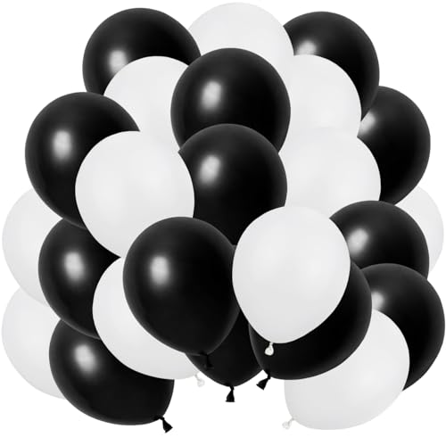 60 Stück Luftballons Schwarz Gold, 12 Zoll Helium Ballons Metallic Gold Schwarz Latex Ballons Partyballon fur Geburtstag Hochzeit Jahrestag Babydusche Party Deko (Weiß & Schwarz) von tarumedo
