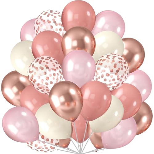 60 Stück Rosa Sandweiß Luftballons, 12 Zoll Retro Pink Latex Ballon Metallic Roségold Balloons Konfetti Ballon für Boho Geburtstag Hochzeit Frauen Abschluss Party Baby Shower von tarumedo