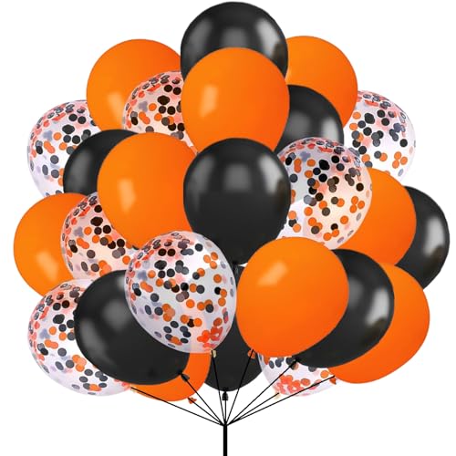 60 Stück Schwarz Orange Luftballons, 12 Zoll Halloween Ballons Orange Schwarz Latexballon Konfetti Ballon Partyballon für Halloween Geburtstag Jubiläum Graduierung Party Dekoratione von tarumedo