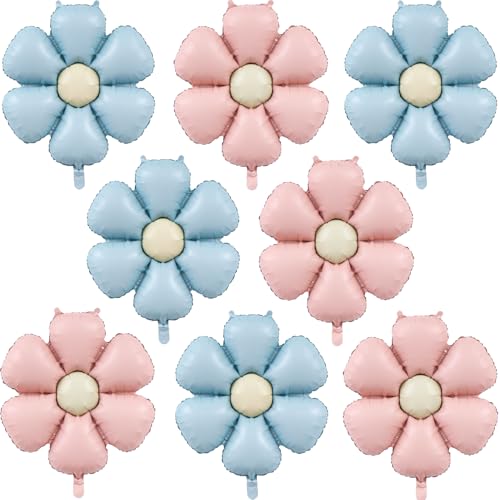 8 Stück Gänseblümchen Folienballons, Blume Geformte Folien Ballons Daisy Luftballons Gänseblümchen Ballons für Geburtstag Jungen und Mädchen Babyparty Hochzeit Party Dekoration (blau & rose blumen) von tarumedo