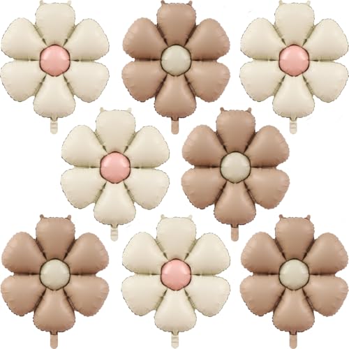 8 Stück Gänseblümchen Folienballons, Blume Geformte Folien Ballons Daisy Luftballons Gänseblümchen Ballons für Geburtstag Jungen und Mädchen Babyparty Hochzeit Party Dekoration (braun & creme blumen) von tarumedo