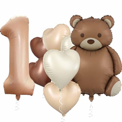 Bär Geburtstagsdeko 1 Jahr, Bär Luftballons Zahl 1 Ballon mit Herz Folienballon Bären Deko 1. Geburtstag 1 Jahr Geburtstags Junge Mädchen Kindergeburtstag Dekoration (Aprikose 1) von tarumedo