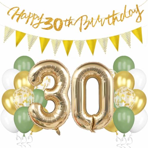 Deko 30. Geburtstag, Salbeigrüne 30 Geburtstag Deko Grün Weiß Gold Luftballons mit mit Banner Flaggen Zahl 30 Folienballon für Frauen und Männer 30 Jahre Geburtstagsdeko Deko 30. Geburtstag, Salbeigrüne 30 Geburtstag Deko Grün Weiß Gold Luftballons mit mit Banner Flaggen Zahl 30 Folienballon für Frauen und Männer 30 Jahre Geburtstagsdeko von tarumedo