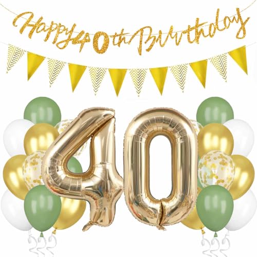 Deko 40. Geburtstag, Salbeigrüne 40 Geburtstag Deko Grün Weiß Gold Luftballons mit mit Banner Flaggen Zahl 40 Folienballon für Frauen und Männer 40 Jahre Geburtstagsdeko Deko 40. Geburtstag, Salbeigrüne 40 Geburtstag Deko Grün Weiß Gold Luftballons mit mit Banner Flaggen Zahl 40 Folienballon für Frauen und Männer 40 Jahre Geburtstagsdeko von tarumedo