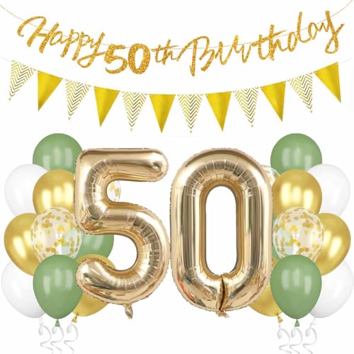 Deko 50. Geburtstag, Salbeigrüne 50 Geburtstag Deko Grün Weiß Gold Luftballons mit mit Banner Flaggen Zahl 50 Folienballon für Frauen und Männer 50 Jahre Geburtstagsdeko Deko 50. Geburtstag, Salbeigrüne 50 Geburtstag Deko Grün Weiß Gold Luftballons mit mit Banner Flaggen Zahl 50 Folienballon für Frauen und Männer 50 Jahre Geburtstagsdeko von tarumedo