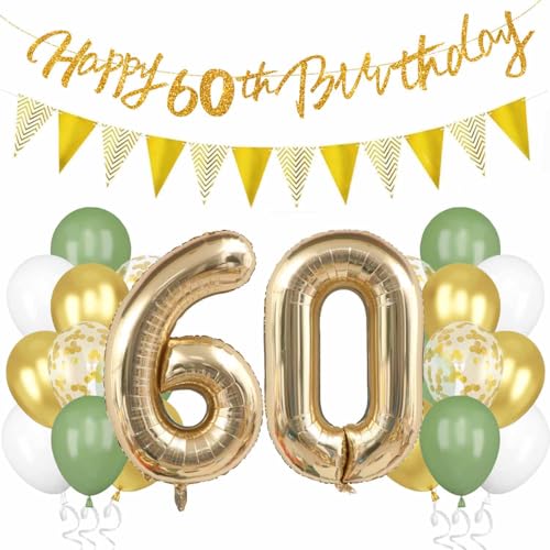 Deko 60. Geburtstag, Salbeigrüne 60 Geburtstag Deko Grün Weiß Gold Luftballons mit mit Banner Flaggen Zahl 60 Folienballon für Frauen und Männer 60 Jahre Geburtstagsdeko Deko 60. Geburtstag, Salbeigrüne 60 Geburtstag Deko Grün Weiß Gold Luftballons mit mit Banner Flaggen Zahl 60 Folienballon für Frauen und Männer 60 Jahre Geburtstagsdeko von tarumedo
